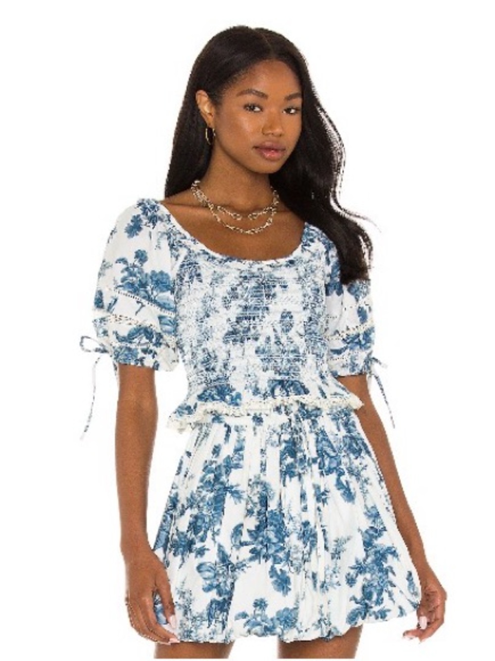 LoveShackFancy Blue Floral Smocked Crop Top